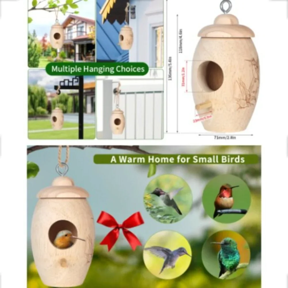 Wooden Hummingbird House for Outside Nesting
